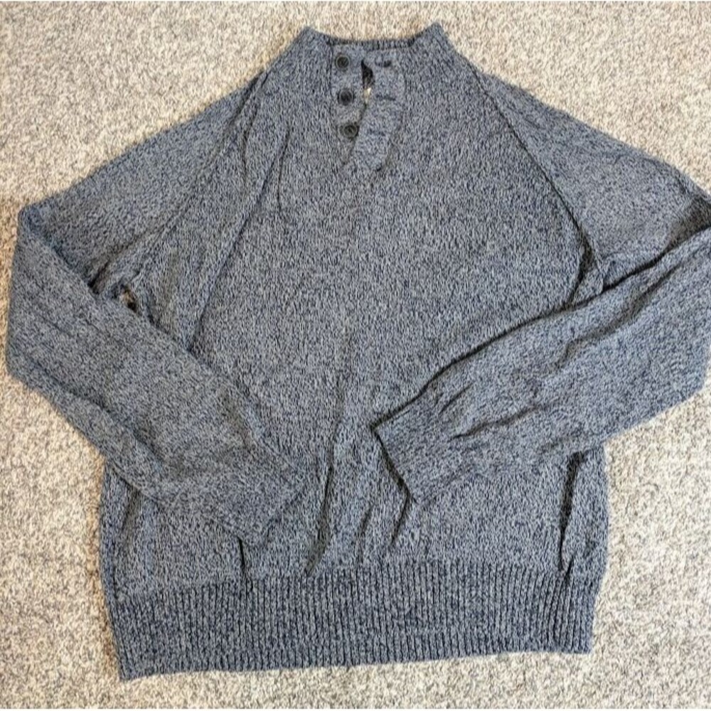 Mutual Weave Men's XXL Marled knit button-neck Cotton Pullover sweater